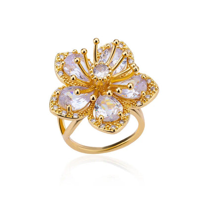 Luxury Colorful Zircon Flower Rings For Women Gold Color Stainless Steel Opening Ring Fashion Wedding Party Aesthetic Jewelry