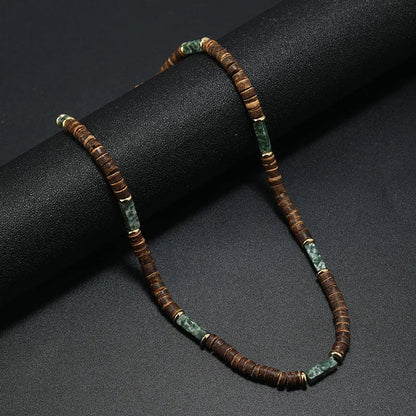 Vintage Boho Natural Stone Necklace for Couples | Brown Coconut Shell Bead Choker