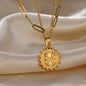 Stainless Steel Sun Sunflower Pendant Necklace For Women Gold Color Round Charm Clavicle Chain Necklaces Fashion Jewelry Gift