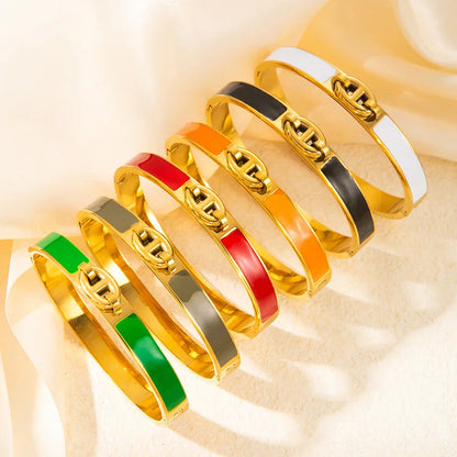 1PCS H-shaped Pig Nose Bracelet Stainless Steel Fashionable And Versatile Enamel Drip Rubber Bracelet Women's Jewelry