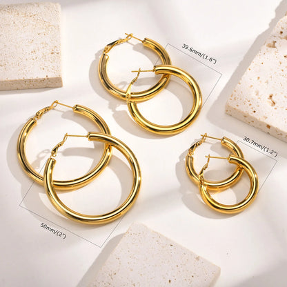 30/40/50mm Circle Hoop Earrings for Women, Classic Stainless Steel 18k Gold Plated Minimalist Jewelry Hypoallergenic