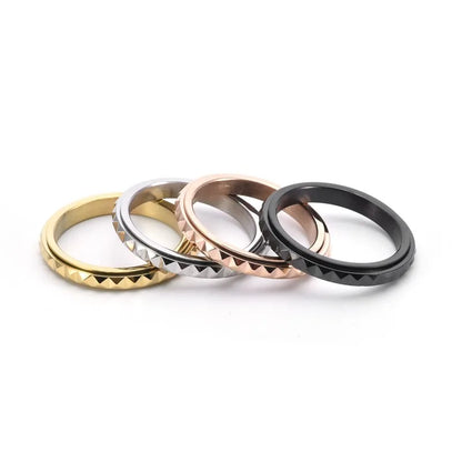 3mm Thin Stainless Steel Pyramids Spinner Ring Wedding Band for Women Girl Size 5-12