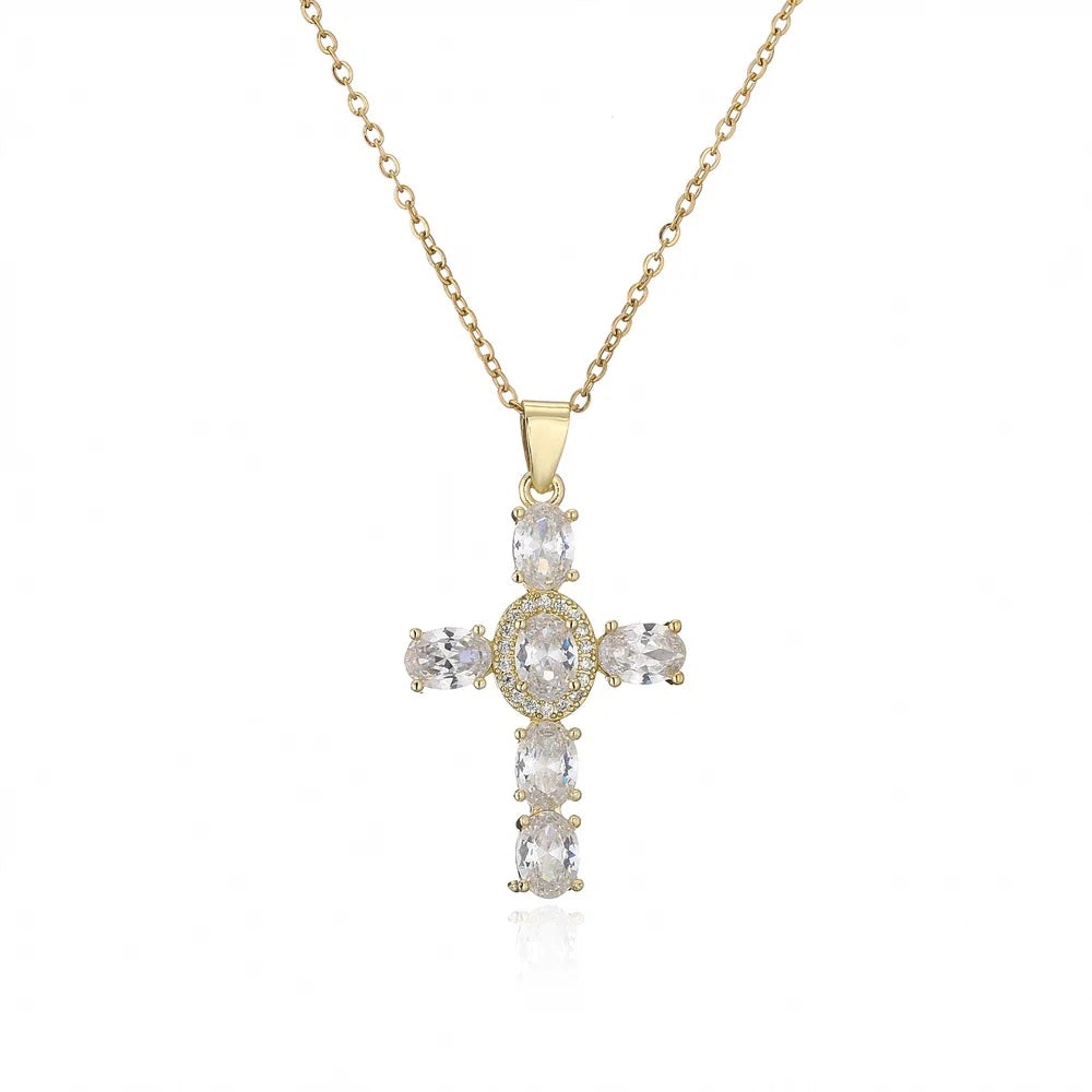 NEWBUY Classic Design Cross Pendant Necklace For Women 2026 Hot Sale Luxury AAA Cubic Zirconia Crystal Christian Jewelry Gift
