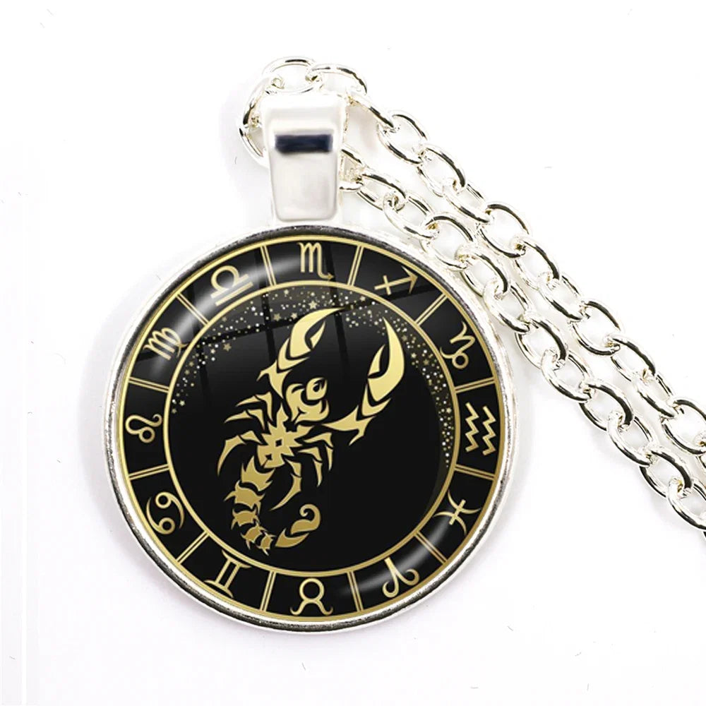 12 Constellation Zodiac Pendant Necklace | Antique Bronze Glass Dome Jewelry