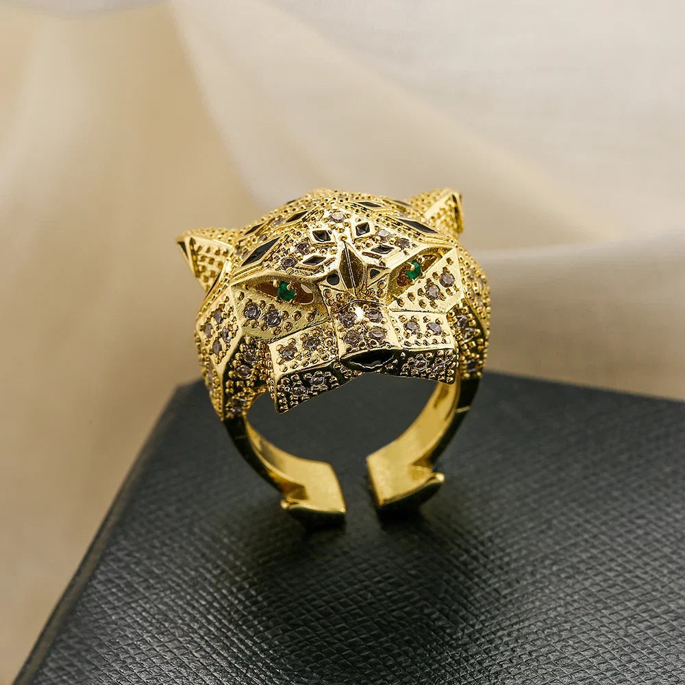 NEWBUY High Quality Fashion Statement Big Animal Ring For Women Girl Party Jewelry Gold Color Zircon Leopard Open Ring Wholesale