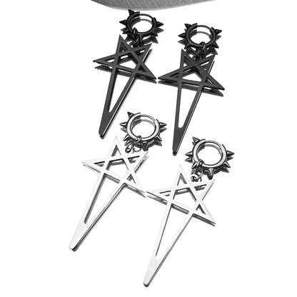 Pentagram Spike Rivet Hoop Earrings | Stainless Steel Gothic Punk Jewelry
