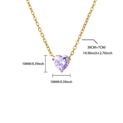 Stainless Steel Birthstone Pendant Necklace for Women Fashion Heart Crystal Zircon Charm Clavicle Chain Birthday Party Jewelry