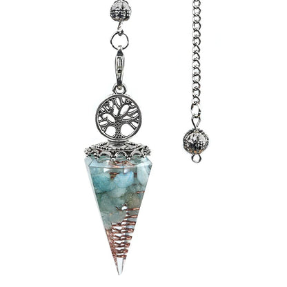 20x52mm Natural Stone Pendulum Tree of Life Hexagonal Cone Crushed Stone Aquamarine