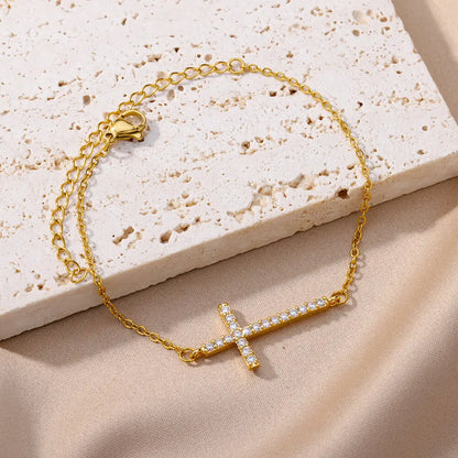 Crystal Cross Bracelets For Women Fashion Gold Plated Stainless Steel Cross Bracelet Vintage Religion Aesthetic Jewelry Gift