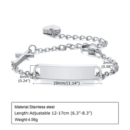 Custom Personalized Name ID Bracelet Gilrs Boy Gifts, Stainless Steel Curb Chain Link Crown Bracelet Not Allergic