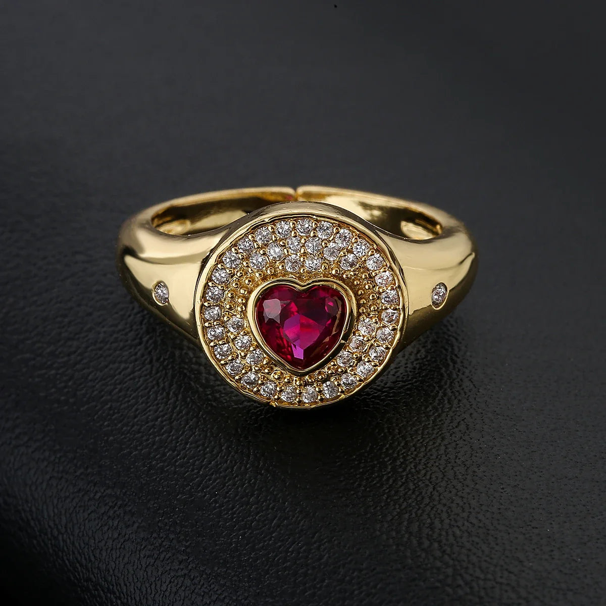NEWBUY 2024 Hot Sale Red/Green CZ Zircon Heart Rings For Women Adjustable Gold Color Copper Wedding Jewelry Femme Bijoux