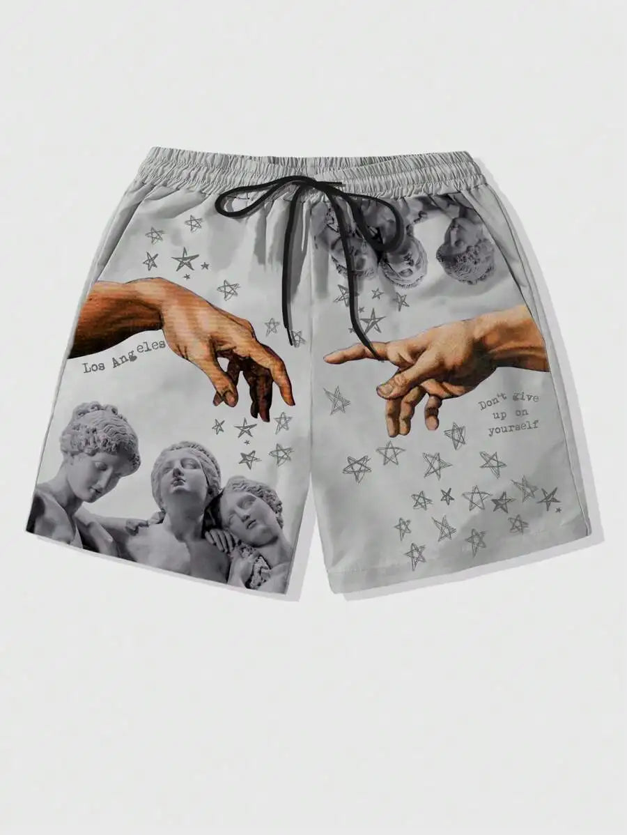 New Men's Summer Shorts Loose Luxury Shorts 3D Printing Casual Sculpture Print Harajuku Shorts Sports Quick Drying Shorts