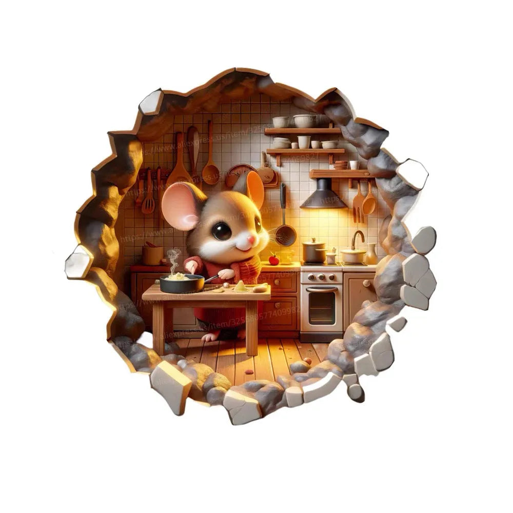 Cute Cartoon Mouse Hole Wall Sticker | Funny Rats Decals for Kids Bedroom Decoration