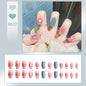 24Pcs/Box Charming Pink Flame Short Fake Nails press on Square Head Full Cover Detachable