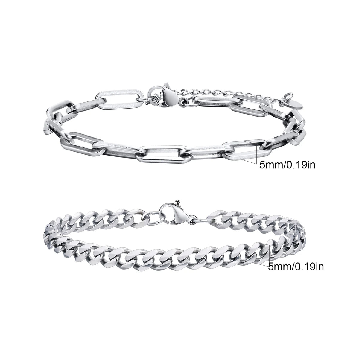 Men's Stainless Steel Chain Bracelets Set | 2pcs Silver Gold Black Twist Rope & Cuban Link