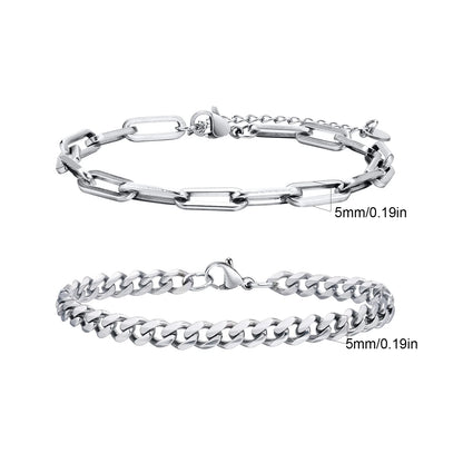 Men's Stainless Steel Chain Bracelets Set | 2pcs Silver Gold Black Twist Rope & Cuban Link