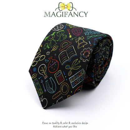 100%Cotton 8cm Tie Math Sciences Astronomy Physical Chemistry Men College Academy Institute School Cosplay Gift Cravat Accessory