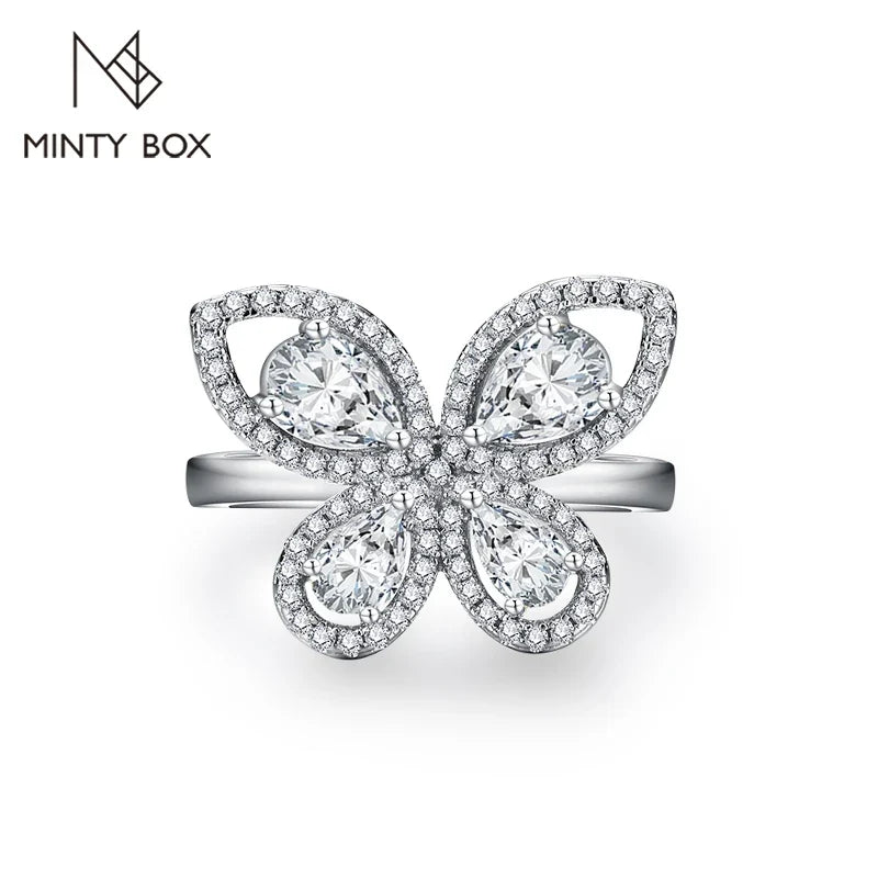 MINTYBOX Butterfly Moissanite Ring for Women Solid 10k 14k White Gold Pear Cut 6*4mm Pass Diamond Test Engagement Fine Jewelry