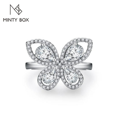 MINTYBOX Butterfly Moissanite Ring for Women Solid 10k 14k White Gold Pear Cut 6*4mm Pass Diamond Test Engagement Fine Jewelry