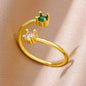 Tiny Green Zircon Round Rings For Women Geometric Stainless Steel Ring Luxury Wedding Christmas Jewelry Gift Free Shipping