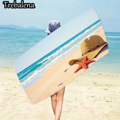 30*60inch Ultra-Soft Beach Towel with Beach Towel with Starfish and Straw Hat Print
