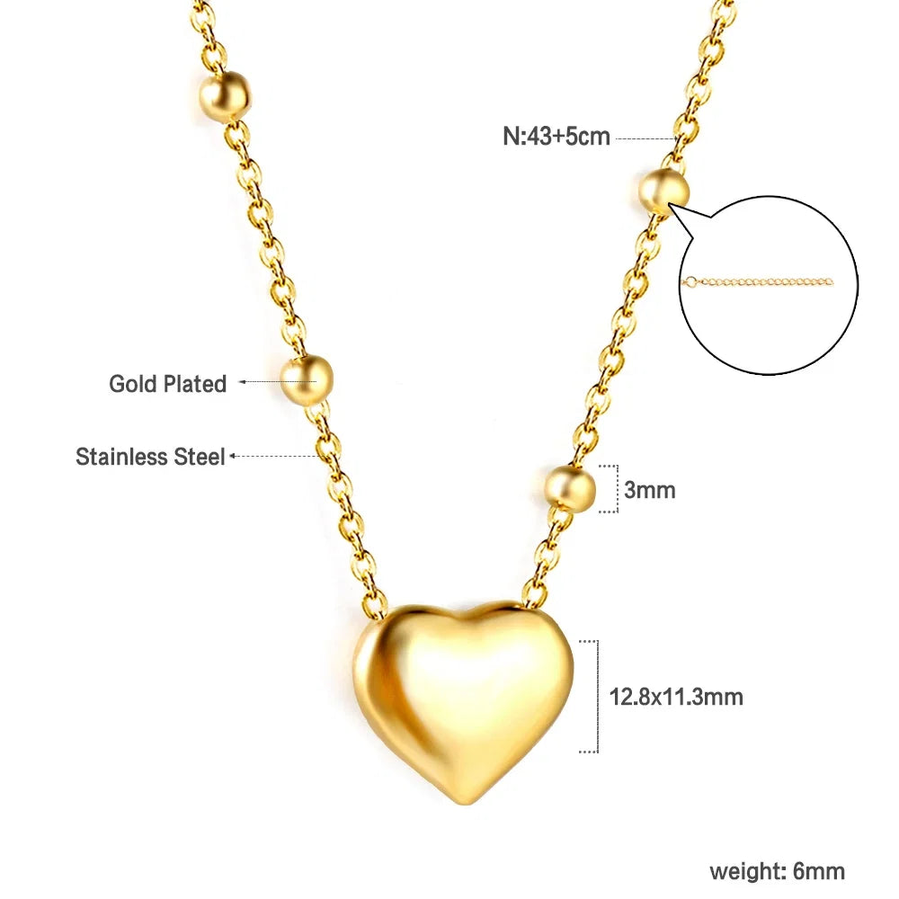 ASONSTEEL Heart Pendant Necklace | Romantic Gold Stainless Steel Choker for Women