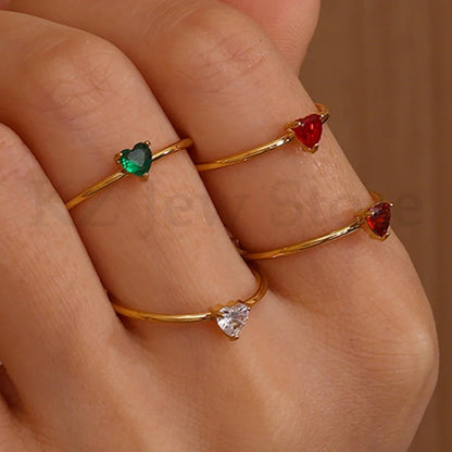 2025 Birth Colorful Cubic Zircon Heart Opening Rings For Women Fashion Dainty Stainless Steel Princess Ring Jewelry Wedding Gift