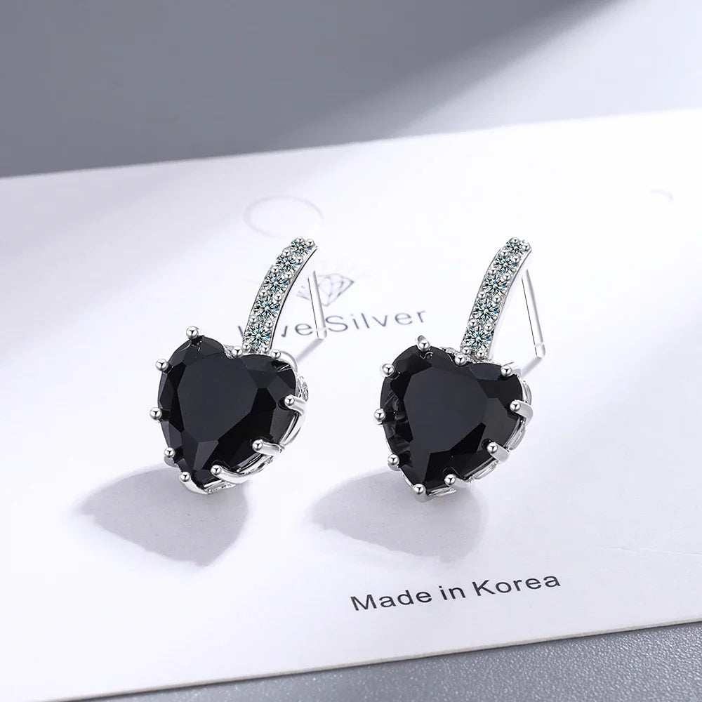 Natural Garnet Red Ruby Heart Stud Earrings | 925 Sterling Silver Jewelry for Women