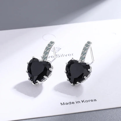 Natural Garnet Red Ruby Heart Stud Earrings | 925 Sterling Silver Jewelry for Women
