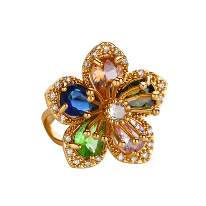 Pink Zircon Flower Rings for Women Gold Color Stainless Steel Ring 2025 Trend Elegant Floral Luxury Aesthetic Jewelry anillos