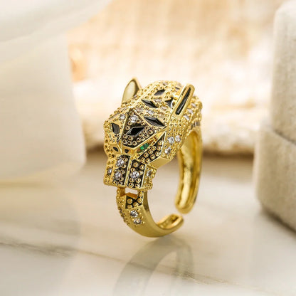 NEWBUY High Quality Fashion Statement Big Animal Ring For Women Girl Party Jewelry Gold Color Zircon Leopard Open Ring Wholesale
