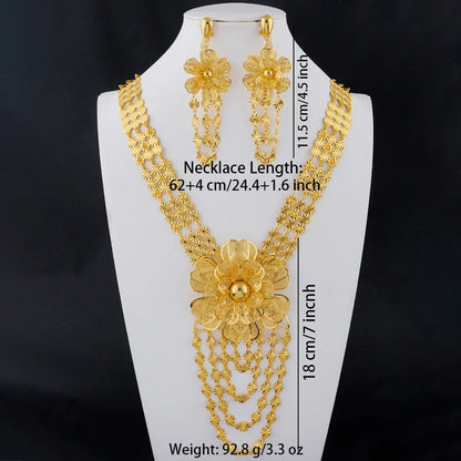 New Indian Gold color Long Necklace Set Nigerian Party Bride Wedding Luxury Dubai Earrings Jewelry Women's Valentine's Day Gift