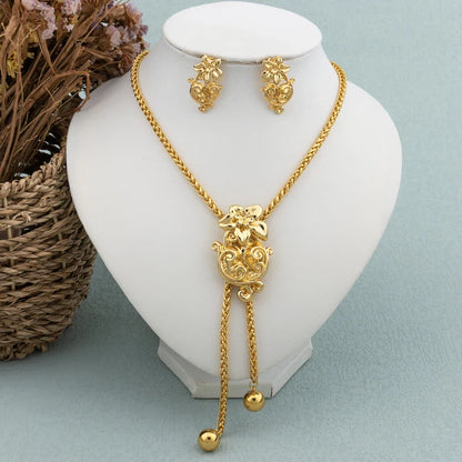New Fashion Gold Plated Jewelry Set Pendant Dubai Italy Necklace Drop Earrings for Women Adjustable Chain Party Bohemia Jewelry