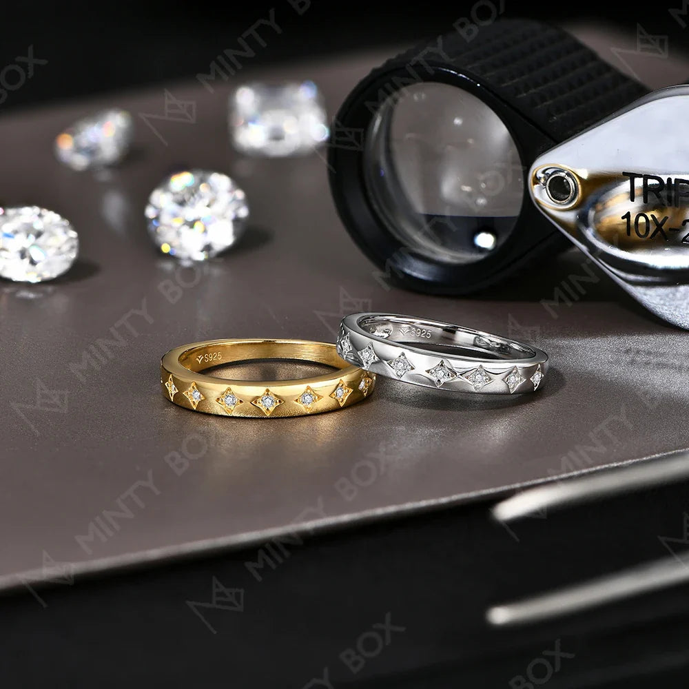 MINTYBOX Stars S925 Silver Moissanite Wedding Band Rings for Women Lab Diamond Engagement Ring 18K Plated Fine Jewelry