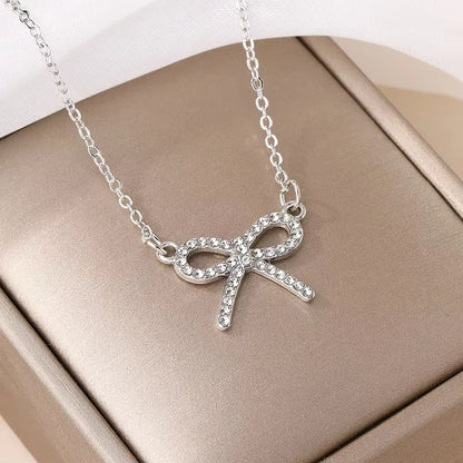 Fashion Rhinestone Bow Pendant Necklace For Women Exquisite Zircon Bowknot Choker Necklaces Office Party Jewelry Lady Gifts