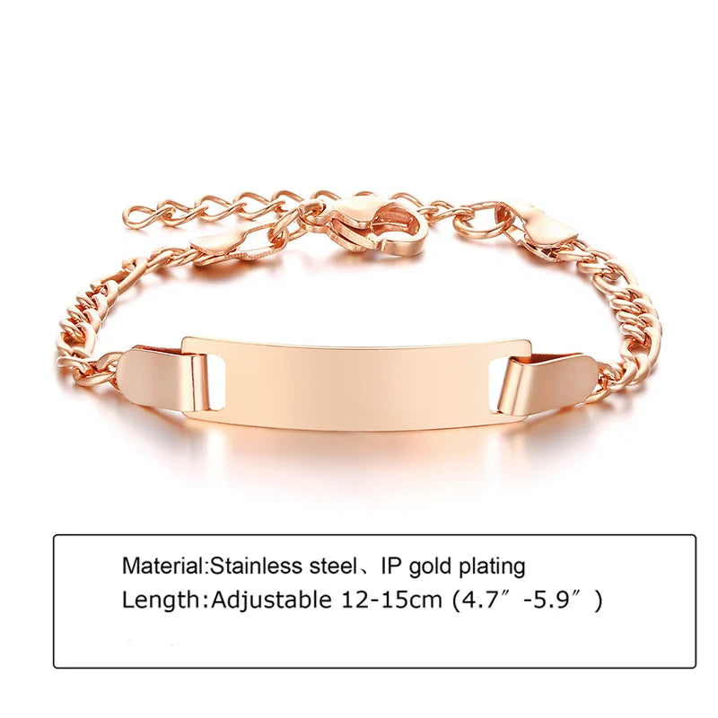 Custom Personalized Name ID Bracelet Gilrs Boy Gifts, Stainless Steel Curb Chain Link Crown Bracelet Not Allergic