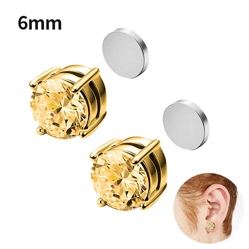 Magnetic Clip Earrings for Women and Men | No Piercing Crystal Studs