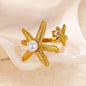 Starfish Shell Stainless Steel Open Rings For Women Fashion Gold Color Finger Ring Trendy Summer Beach Vacation Ocean Jewelry
