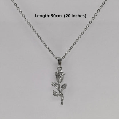 New Gold Plated Rose Flower Pendant Necklace Simple Vintage Clavicle Chain Stainless Steel Necklace for Men Women Jewelry Gifts