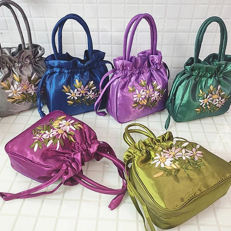 ZTBBAO Embroidered Flower Bucket Bag | Small Top Handle Handbag for Women