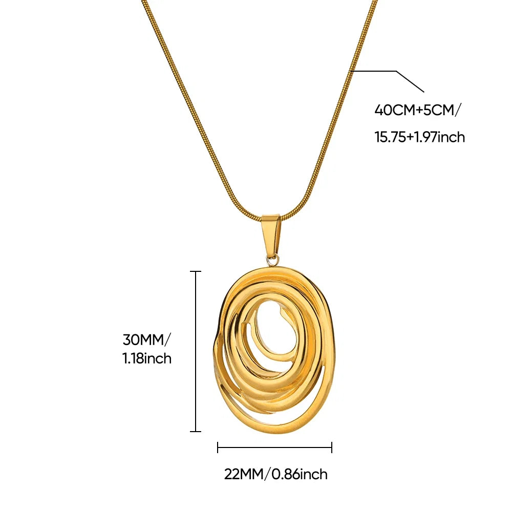 Hollow Geometric Oval Necklaces For Women Stainless Steel Gold Color Oval Pendant Necklace Party Christmas Jewelry Gift Femme
