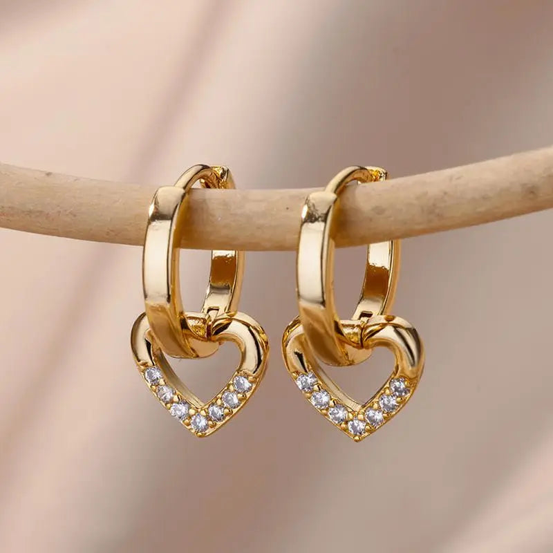 Zircon Heart Pendientes Earring For Women Stainless Steel Gold Color Piercing Earring 2025 Trend Jewelry aretes Accesorios mujer