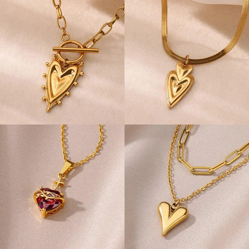Geometric Heart Necklaces For Women Stainless Steel Gold Color Snake Chain Heart Necklace Aesthetic New Wedding Jewelry Gift