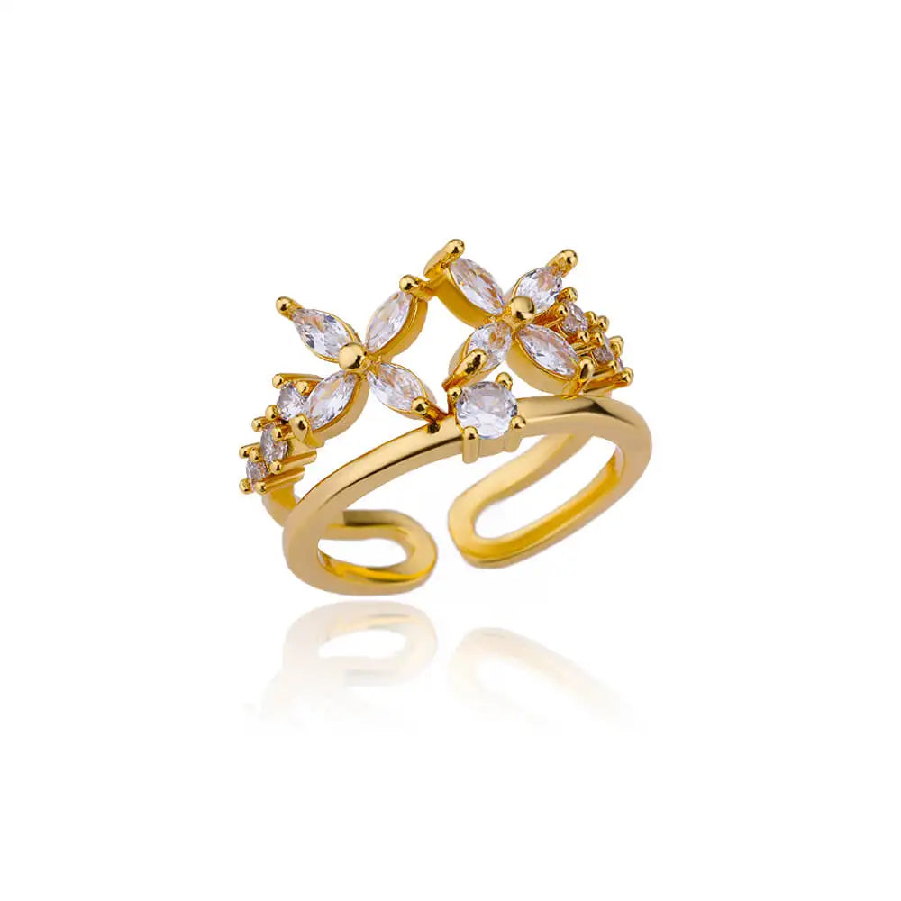 Luxury Rose Flower Zircon Rings For Women Gold Color Stainless Steel Fashion Butterfly Ring 2023 Wedding Aesthetic Jewerly Gift