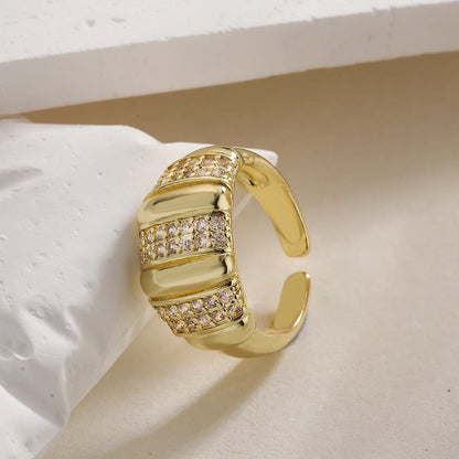 NEWBUY Trendy Gold Color Copper Geometric Jewelry Luxury AAA Cubic Zirconia Wedding Ring For Elegant Women Engagement Gift