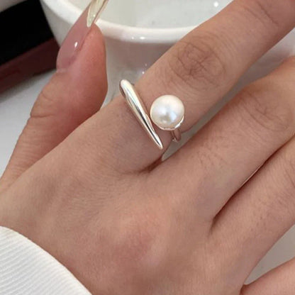 PANJBJ 925 Sterling Silver Pearl Irregular Ring | Women Shell Overlapping Hollow Sweet Design Jewelry