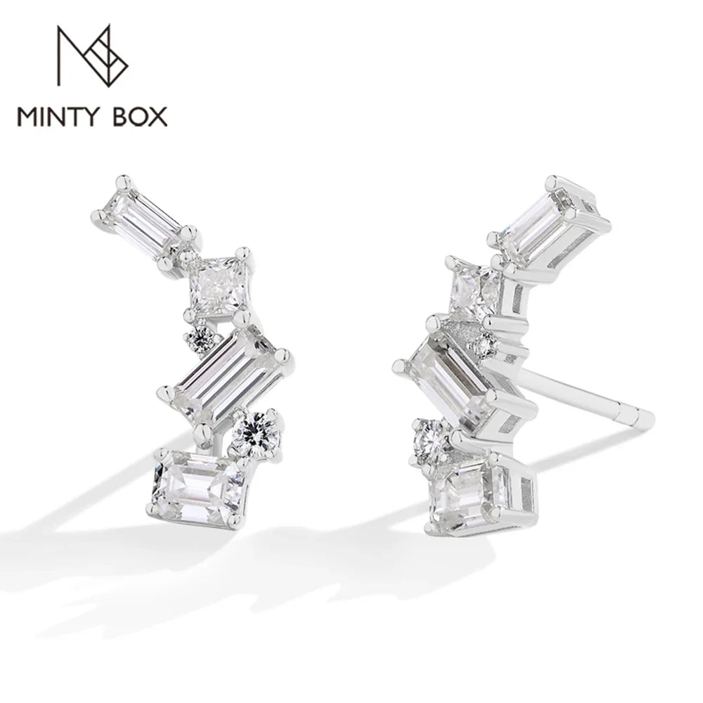 MINTYBOX Moissanite Stud Earrings for Women S925 Sterling Silver Lab Diamond Baguette shape Irregular Earring Engagement Jewelry