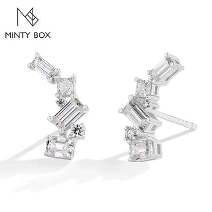 MINTYBOX Moissanite Stud Earrings for Women S925 Sterling Silver Lab Diamond Baguette shape Irregular Earring Engagement Jewelry