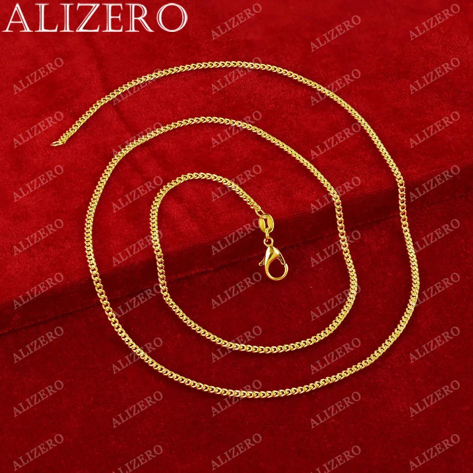 ALIZERO 18K Gold Necklace 16/18/20/22/24/26/28/30 Inch 2mm Base Chain Necklaces For Women Man Fashion Fine Jewelry Wholesale