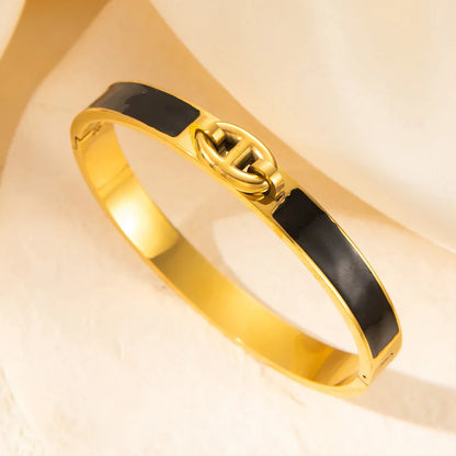 1PCS H-shaped Pig Nose Bracelet Stainless Steel Fashionable And Versatile Enamel Drip Rubber Bracelet Women's Jewelry